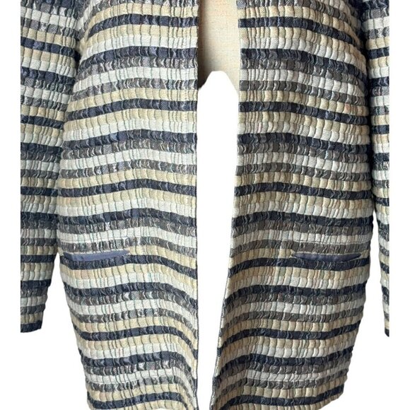 Lafayette 148 Coat Womens 6 Blue And Gray Striped Silk Blend Open Front Jacket - Picture 5 of 10